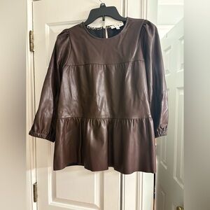 THML Chocolate Brown Faux Leather Top